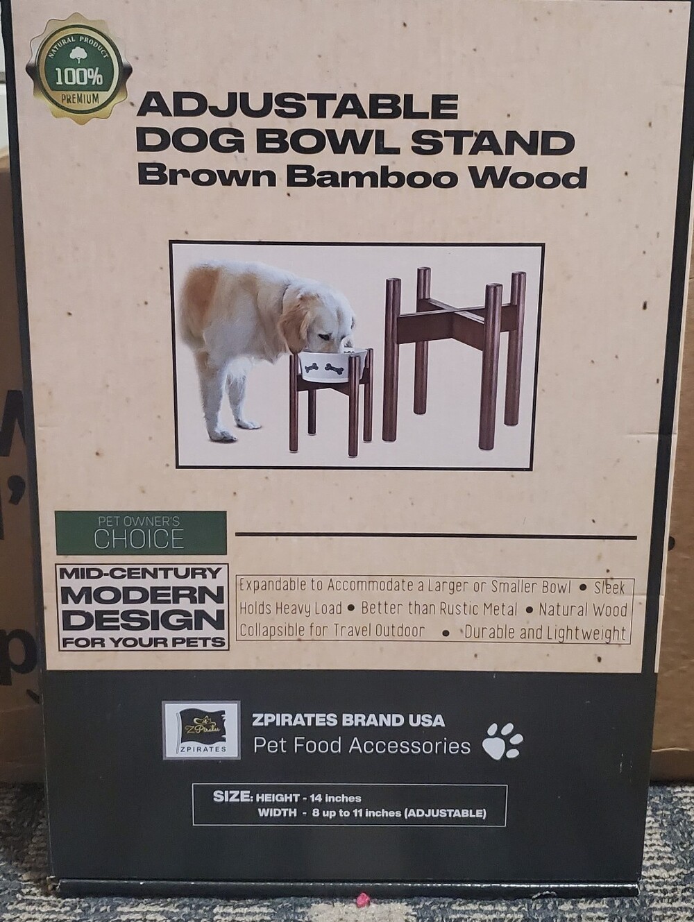 Adjustable Dog Bowl Stand/ Bamboo Wood BNIB